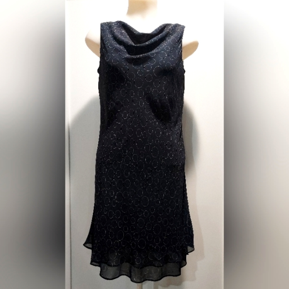 Casual Corner Navy Blue Sleeveless Midi Dress with oval circles patterns